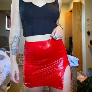 RED FAUX LEATHER NASTY GAL SKIRT